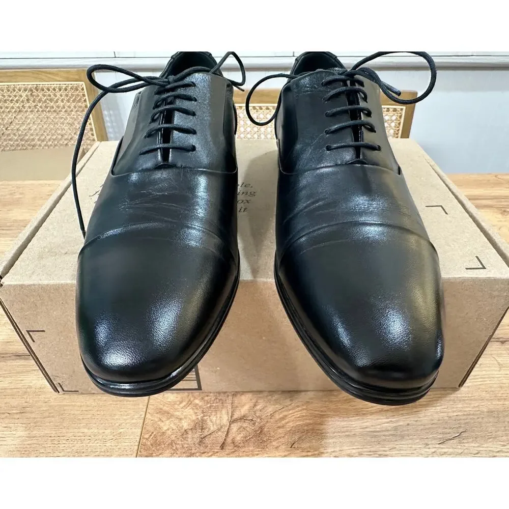 Massimo Matteo Oxford Cap Toe Ball Classic Dress Shoe Black Leather Size 8 NWOB